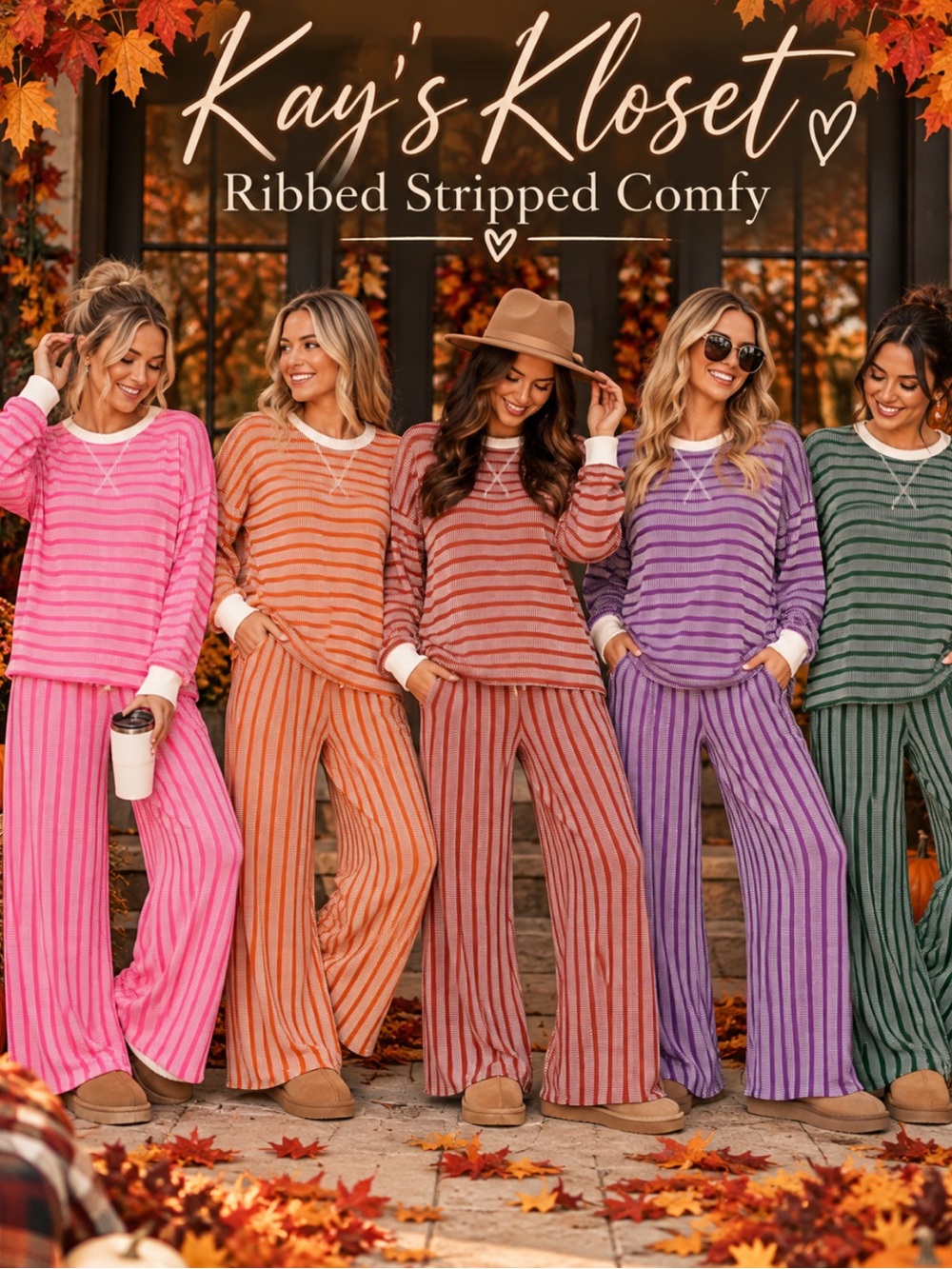 ZW1–(ETA 9/20) (🚨5 colors) ZENANA RIBBED Striped Knit Lounge 2 piece Set